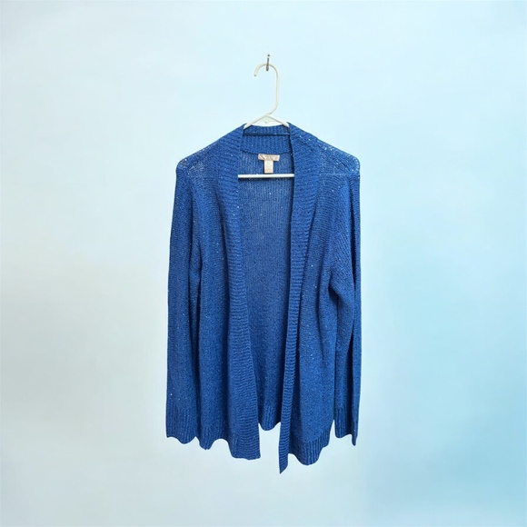 White Stag Blue Sparkly with Sequins Long Sleeved Open Duster Sweater Size Large - Picture 3 of 7